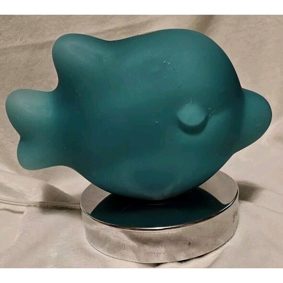 Unique Rare Vintage Hand Blown Fish Shape Lamp Teal Green Ikea